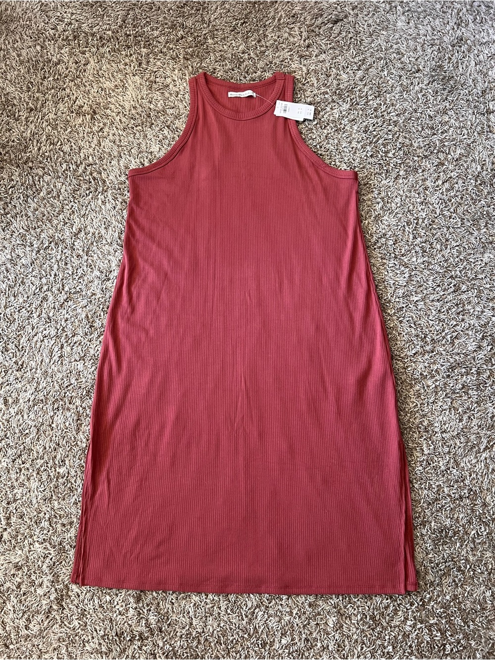 Abercrombie & Fitch Ribbed Midi Dress in Rust Red